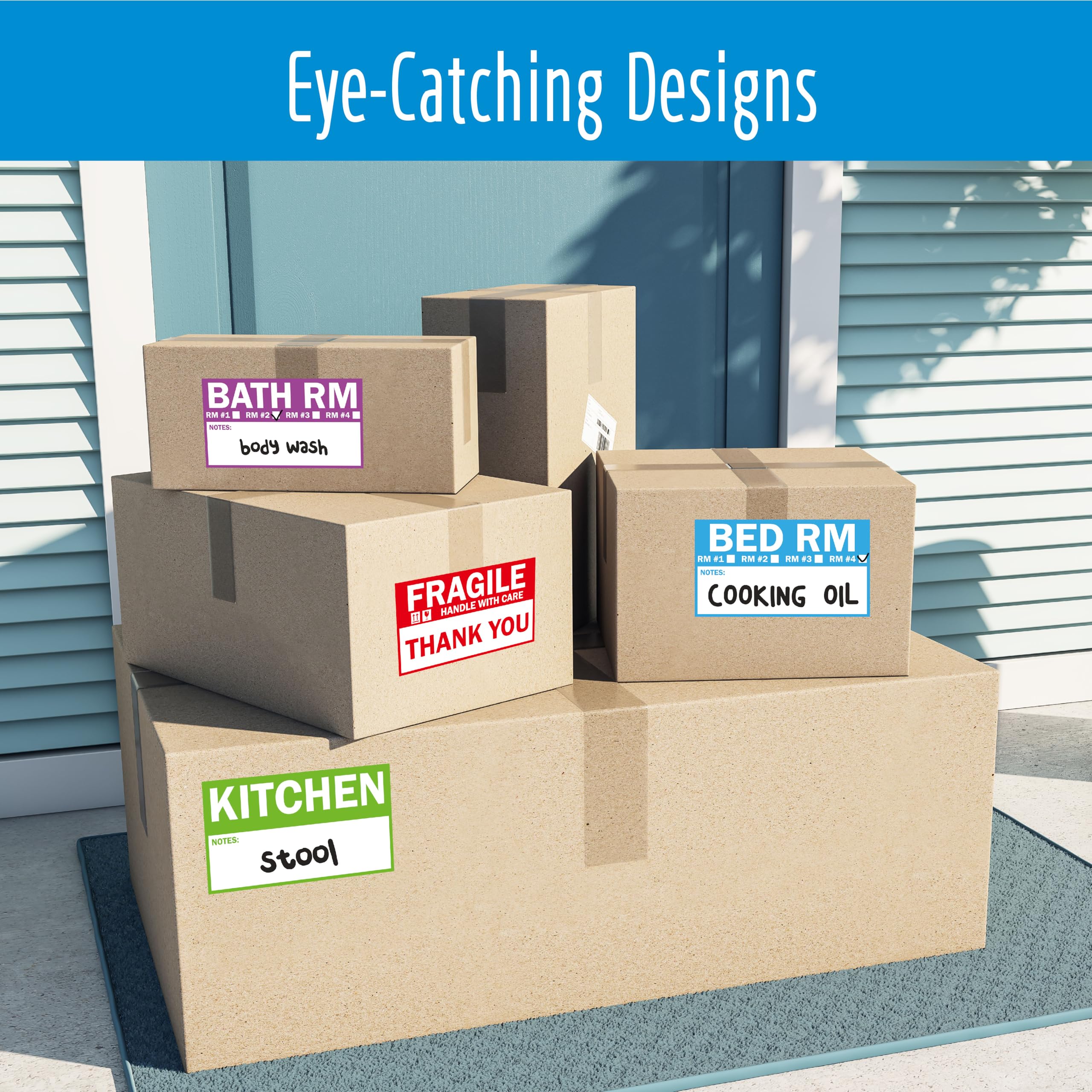 60Pcs 4.2x9cm Large Home Moving Labels For Apartment Moving, 6 Different Color Coded Packing - View #2