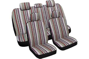 VarCozy Baja Saddle Blanket Seat Covers Full Set, Front Seat Covers and Split Rear Bench Seat Covers for Sedan, SUV, Truck, Universal Stripe Woven Automotive Seat Cover,Breathable, Airbag Compatible