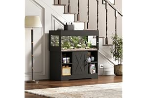 Herture 40 Gallon Reptile Terrarium Tank with Storage Cabinet, Reptile Tank with Stand, for Leopard Geckos, Corn Snakes, Juvenile Pets, Sliding Acrylic Doors, Mesh Top, Power Outlet, Black PX03RTB