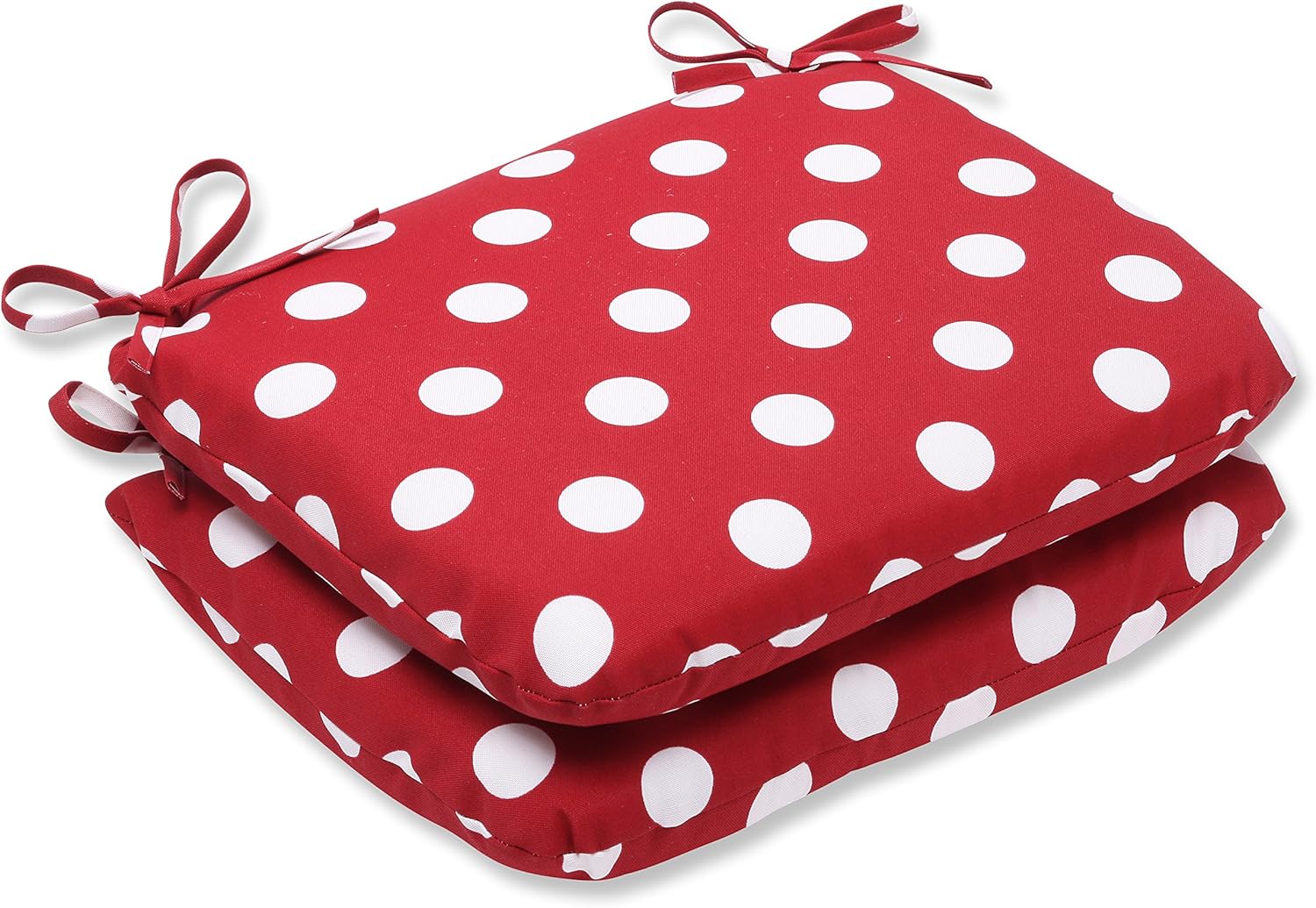 Pillow Perfect Outdoor/Indoor Polka Dot Round Corner Seat Cushions, 18.5" x 15.5", Red, 2 Pack