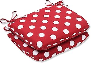 Pillow Perfect Outdoor/Indoor Polka Dot Round Corner Seat Cushions, 18.5" x 15.5", Red, 2 Pack