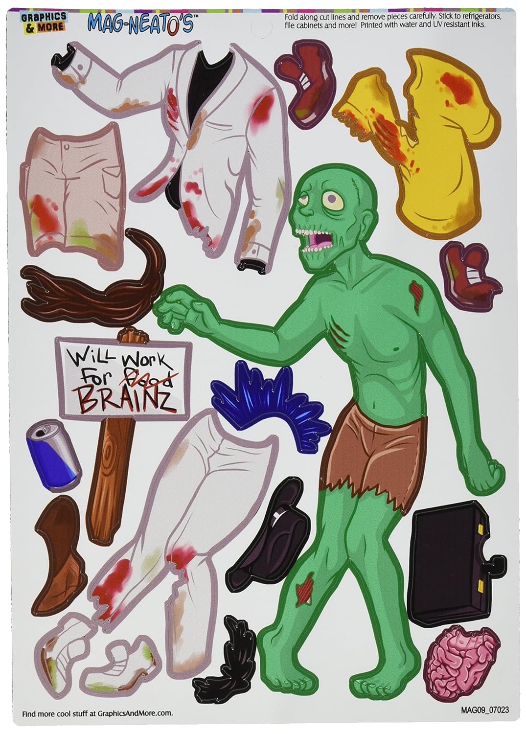 Zombie with Dress-Up Clothes MAG-NEATO'S(TM) Novelty Gift Locker Refrigerator Locker Vinyl Magnet Set