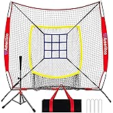 Ameritco Baseball Net，7x7ft Baseball Practice Net with Tee and Target, Large Pocket Sports net for Hitting/Batting/Pitching/Throwing,Scratch Resistant Base,Indoor/Outdoor Versatile Use for All Levels