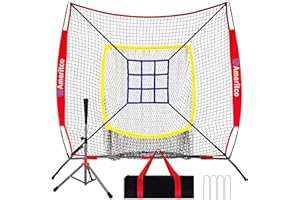 Ameritco Baseball Net，7x7ft Baseball Practice Net with Tee and Target, Large Pocket Sports net for Hitting/Batting/Pitching/Throwing,Scratch Resistant Base,Indoor/Outdoor Versatile Use for All Levels