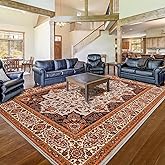 Rtizon Area Rug for Living Room, 5x7Ft Machine Washable Orange Rugs for Bedroom, Non-Slip Vintage Carpet for Office Dining Room Nursery Farmhouse