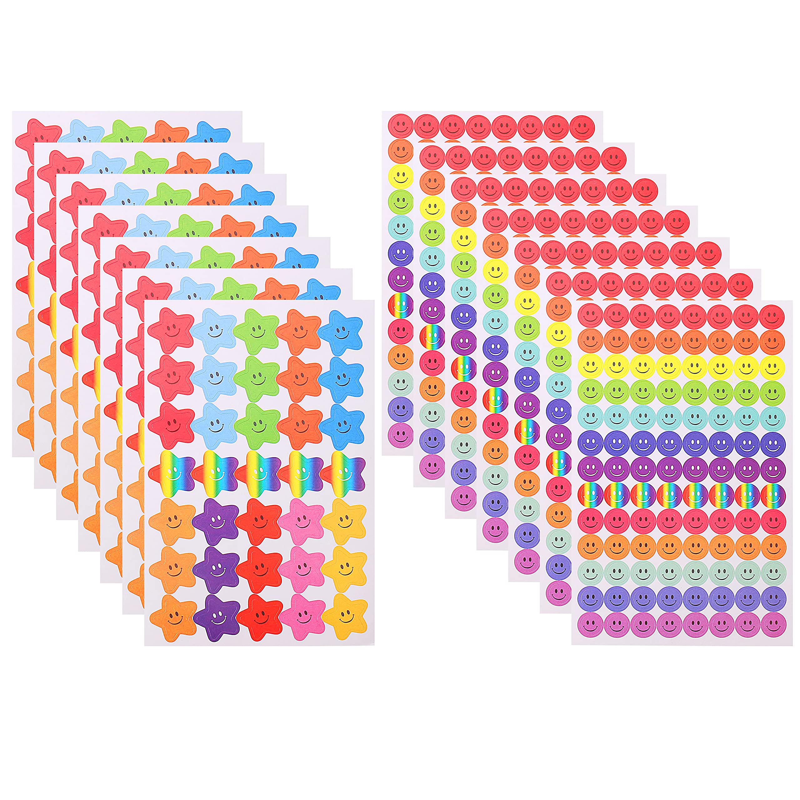 20 Sheet 1390 Pcs Happy Face Stickers, Rainbow Smile Star Stickers, Smile Face Sticker Kids Reward Stickers for Teachers Children Reward Chart Craft Decoration