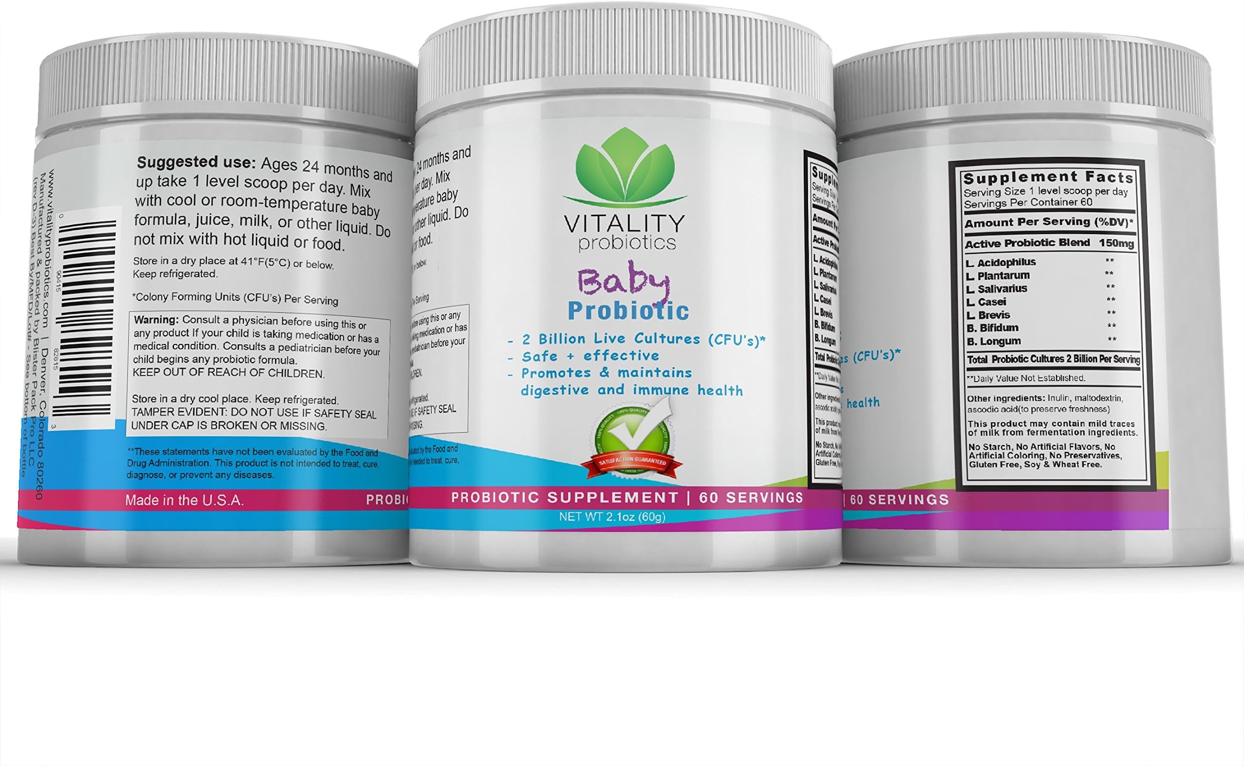 Baby Probiotic - 2 Billion Live Cultures per Serving (Lactobacillus & Bifidum Bugs). Safe+Effective and Promotes & maintains Digestive and Immune Health. Flavorless