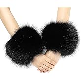 LA CARRIE Women's Leopard Print Faux Fur Wrist Cuffs,Winter Fox Furry Bands Arm Warmer