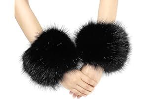 LA CARRIE Women's Leopard Print Faux Fur Wrist Cuffs,Winter Fox Furry Bands Arm Warmer