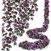 PONKING 8 Pcs x 8.2 ft Flower Garland Artificial Rose Vine Flowers with Green Leaves Hanging Fake Roses Vine for Room Party Home Wedding Birthday Christmas Wall Arch Decor, Spring Purple Flower
