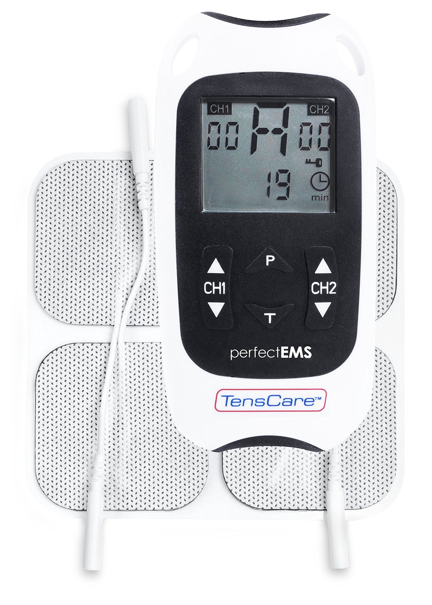 TensCare Perfect EMS - 12 EMS and TENS Programmes for Muscle Strengthening and Conditioning as well as Pain Relief Management. Rehabilitate Muscle Injuries and Maintain Muscle Mass. Recover from Pains
