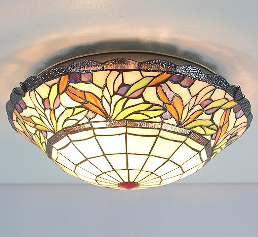 Etern 16 Inch European Retro Style Stained Glass Flush Mount