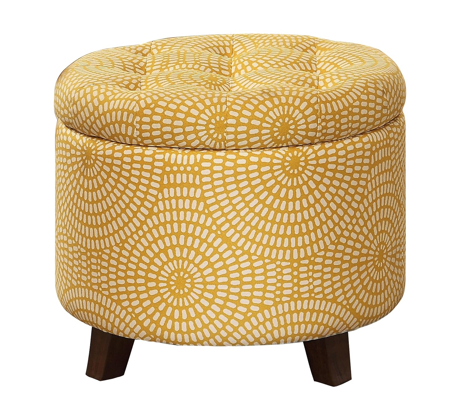 Homelegance Cleo 20" Round Geometric Print Fabric Storage Accent Ottoman, Yellow