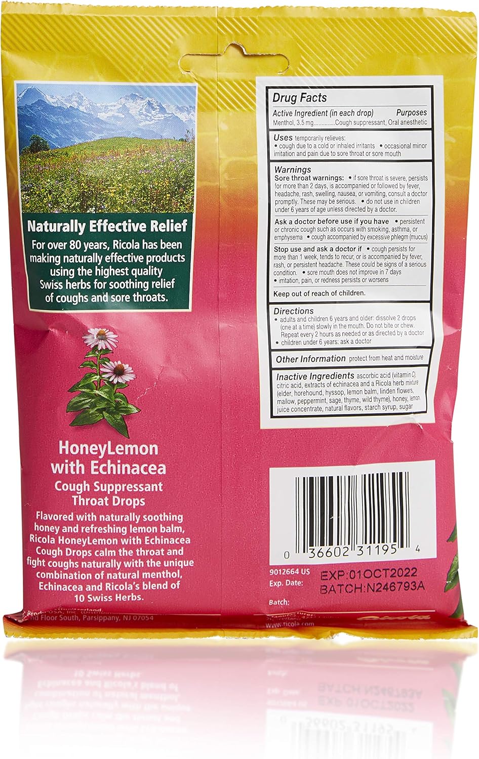 Ricola Honey Lemon w/Echinacea Herbal Cough Suppressant Throat Drops, 19ct Bag (Pack of 3): Health & Personal Care