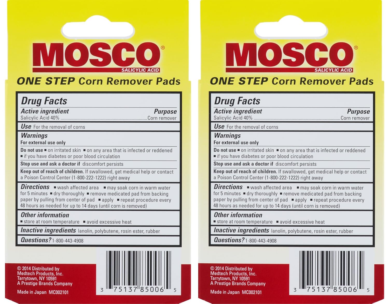 Mosco One Step Medicated Corn Remover Pads, Maximum Strength, 8-Count per Pack (2-Packs) : Beauty