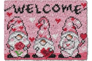 TEZKIM Latch Hook Kits for Adults Kids Christmas Rug Making Kits with Printed Canvas Carpet Tapestry Kits DIY Needlework Doormat Creative Gift Home Decoration 20.5Inch X13.8Inch (Red)