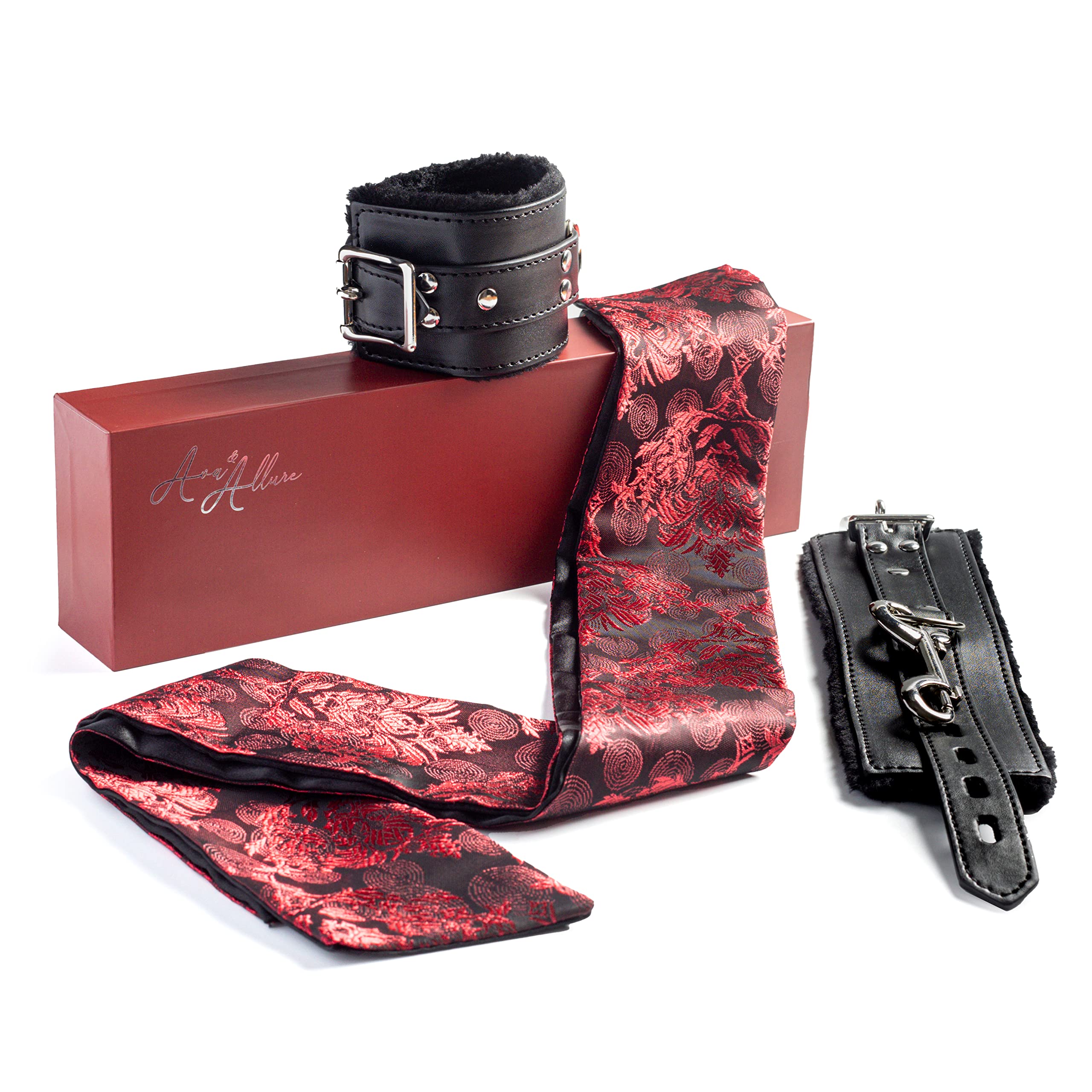 Ava & Allure Handcuffs Adult Bedroom, Fun Blindfold Fancy Dress Cosplay Set, Fluffy Hand Cuffs with Blind Fold in Luxury Ready-To-Gift Packaging