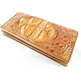 Pelgio Genuine Crocodile Alligator Hornback Skin Leather Checkbook Long Wallet (Tan Brown)