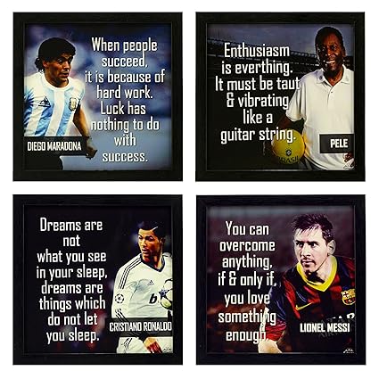 Indianara Football Quotes Square Synthetic Wood Framed Wall Hanging Art Painting (22.49 cm x 22.49 cm x 4.99 cm, Set of 4)