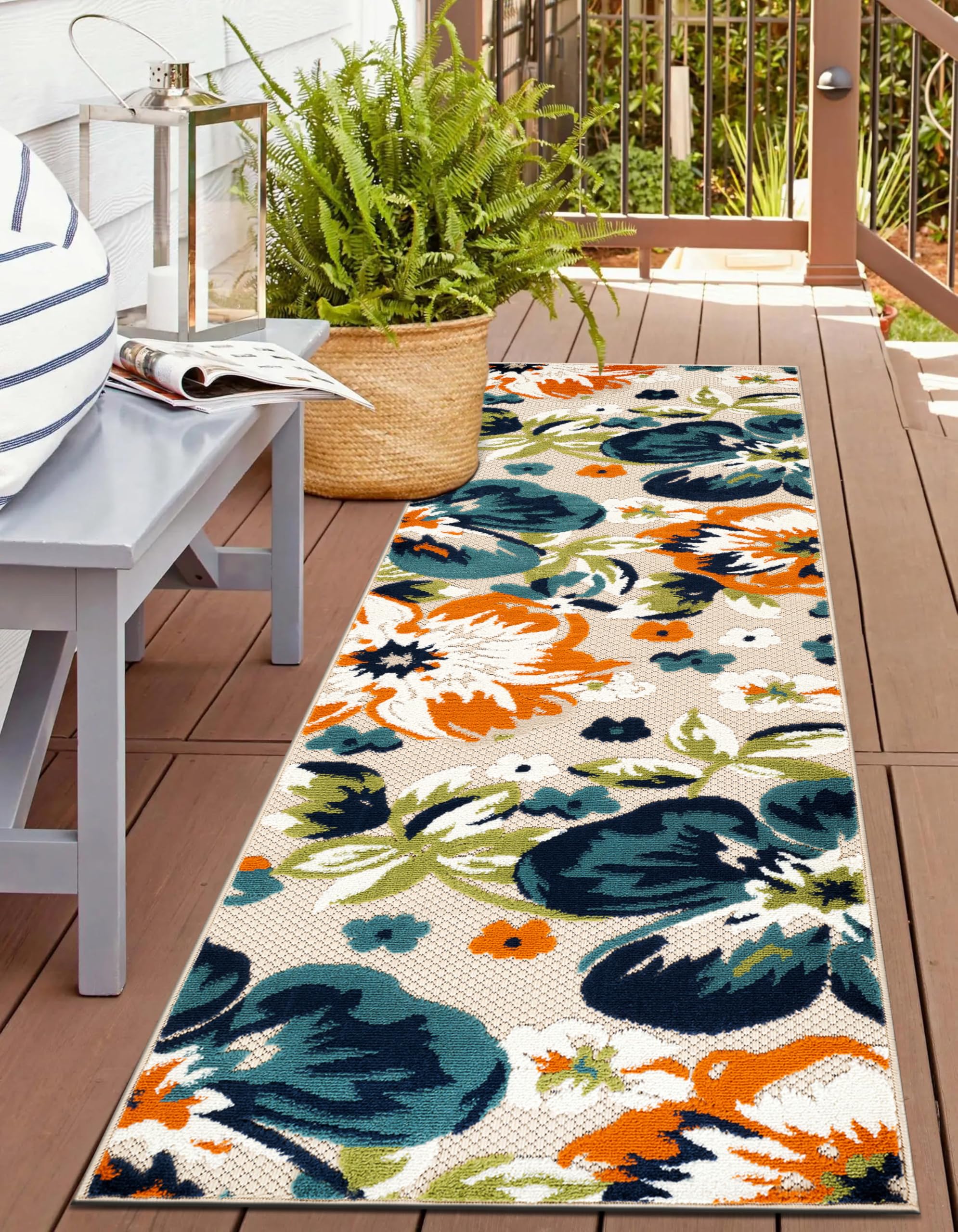 Rugshop Multi Bergamo Floral Indoor/Outdoor Runner Rug Machine Washable for Hallway, Entryway and Kitchen, 2’7″ x 12′