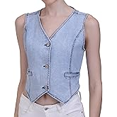 V VOCNI Womens Denim Vest V Neck Sleeveless Button Down Jean Vests Top Waistcoat Vest