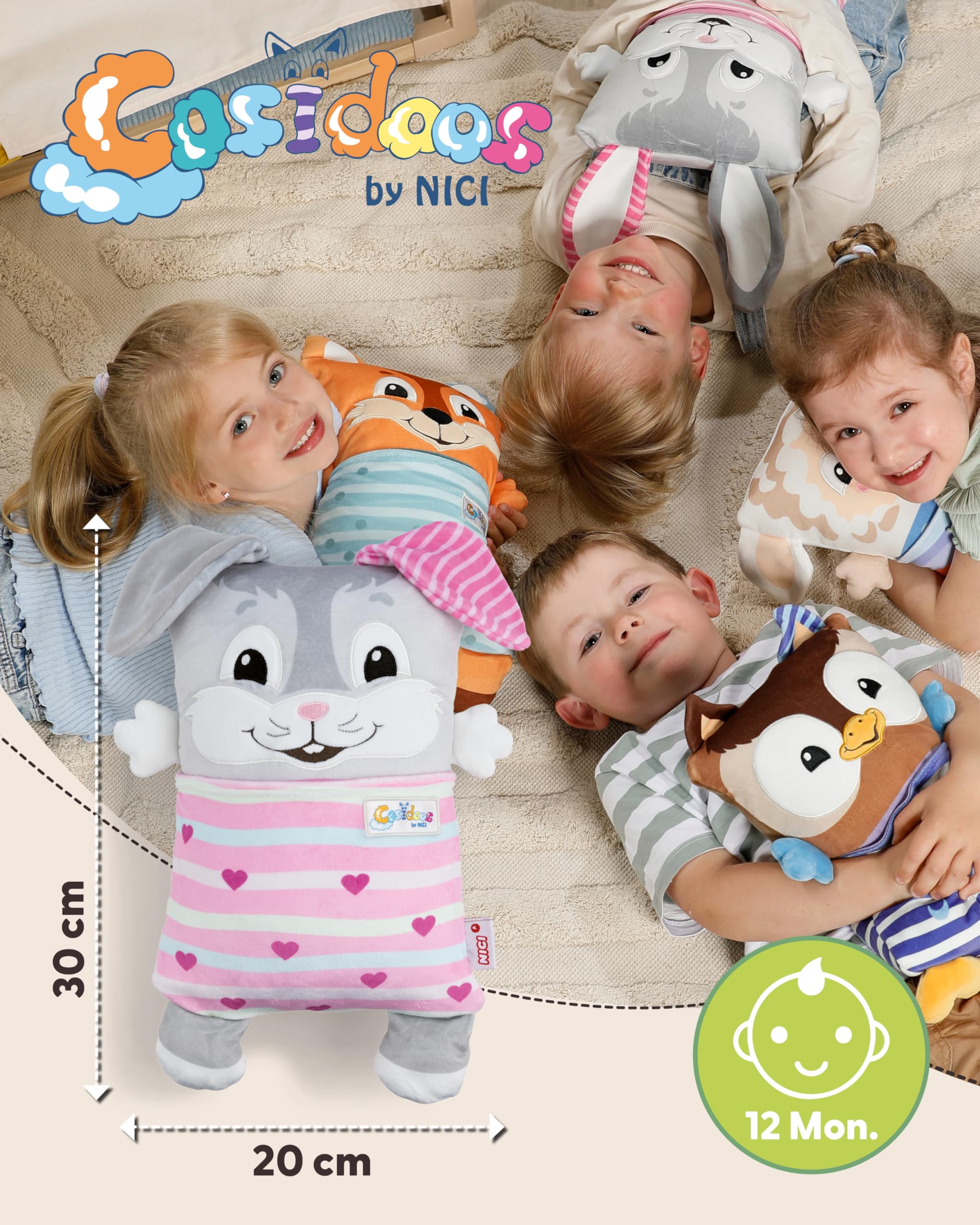 NICI Cosidoo Kuscheltier Hase mit Wendefunktion 30x20cm - grau - Weiches Plüschtier – Für kleine Kuscheltierliebhaber zum Kuscheln & Spielen. Ideal für Zuhause, den Kindergarten oder unterwegs - 62294 2