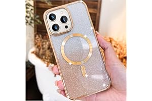 BBFresh Magnetic for iPhone 15 Pro Max Case [Never Yellow][No.1 Strong N56 Magnets][Glitter Board] [Camera Lens Protector & Screen Protector][Mil-Grade Protection],Gold