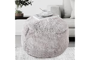 ROYALAY Round Stuffed Pouf Ottoman, Long Plush Faux Fur Pouf with Supportive Filling, Fluffy & Furry Couch Foot Stool Storage Ottoman for Living Room, Bedroom and Kids Room, Floor Pouf Foot Rest