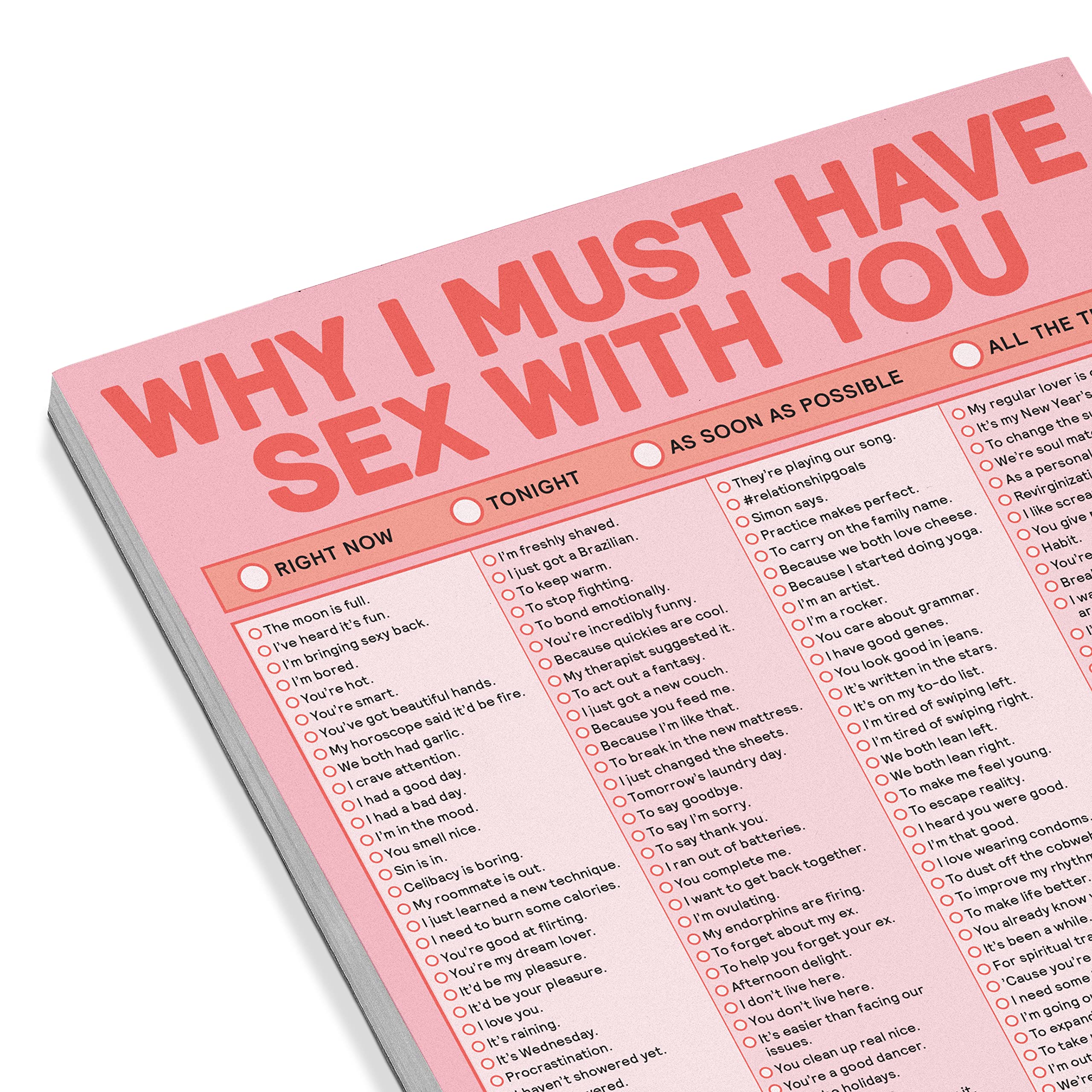 Knock Knock Why I Must Have Sex With You Pad, Sexy Checklist Note Pad, 6 x 9-inches (Pink/Red)