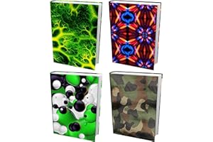 EUCATUS BEST PRODUCTS & GIFTS Easy Apply, Reusable Book Covers 4 Pk. Best Standard 8x10 Textbook Jacket for Back to School. Stretchy to Fit Most Medium Hardcover Books. Perfect Fun, Washable Design for Girls, Boys, Kids or Teens