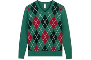 BOBOYOYO Boys Argyle Sweater 100% Cotton Cable Knit Boys Uniform Sweater V-Neck Christmas Kids Pullover for Children 5-14 Y
