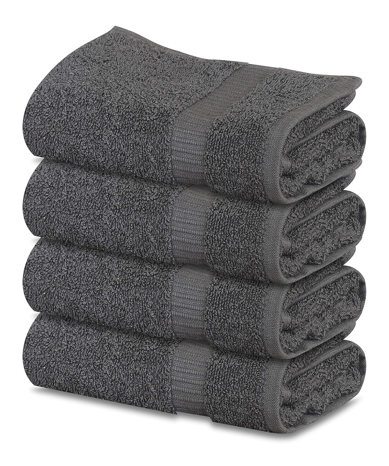 GOLD TEXTILES Cotton Large Hand Towels (4Pack,Grey,16"x30