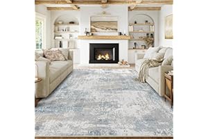 WondRg 8x10 Washable Area Rug Blue Cream Abstract Modern Living Room Bedroom Large Throw Rug Non Slip Soft Thin Simple Indoor Floor Carpet for Dining Room Office Entryway Kitchen Nursery Decor