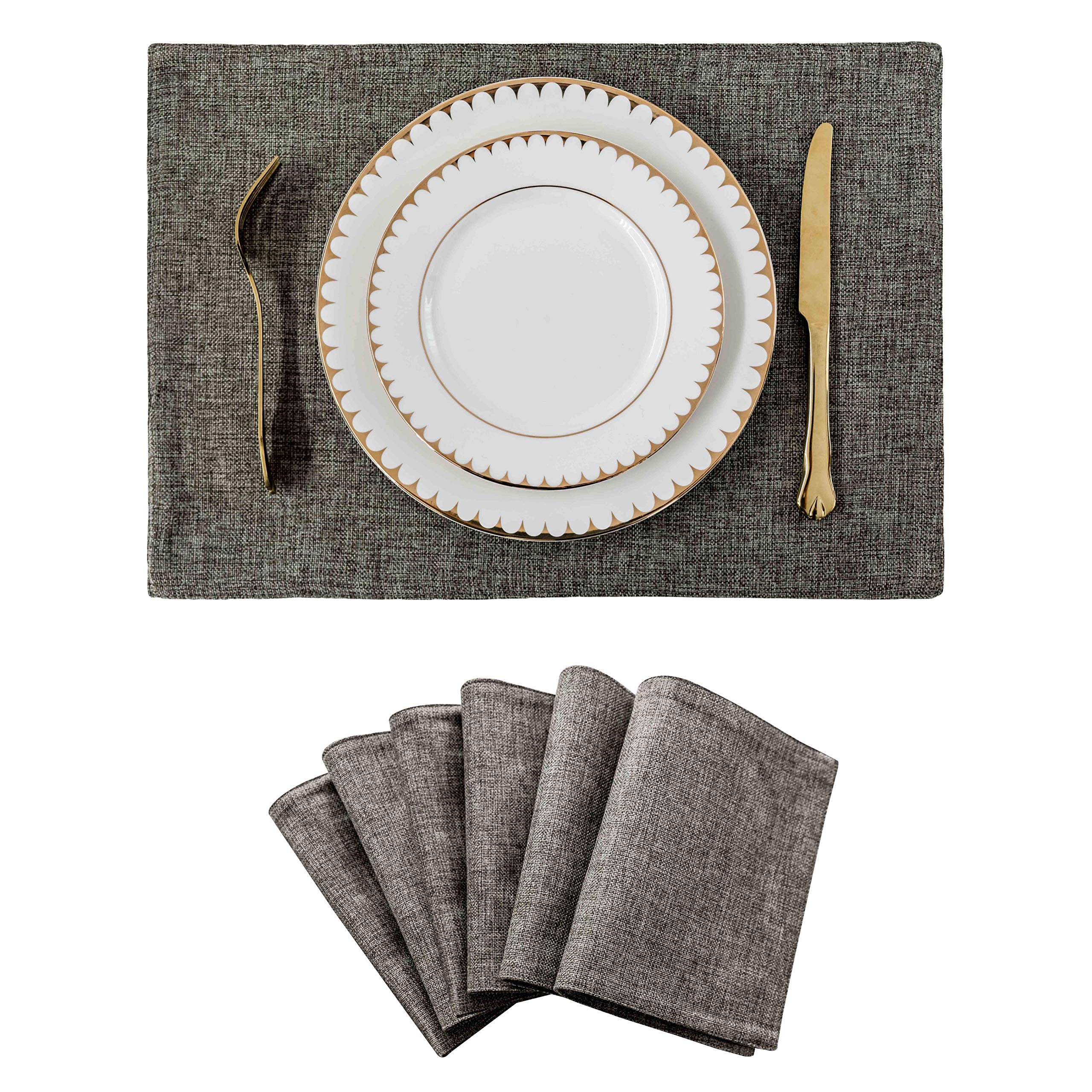 Home Brilliant Grey Table Mats 6 Pcs, Rectangle Large Placemats Non Slip Heat Insulation, Linen Place Mats for Kitchen Fall Decor, 33 x 48 cm(13x19 Inch), Dark Grey