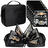 LingLingo Travel Jewelry Organizer Case,Jewelry Bags for Traveling, Jewelry Binder with 24 Pcs Clear Zipper Velvet Pouches for Storing Earrings, Rings, Necklace, Bracelet, Watch (Black)