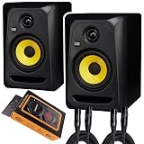 KRK Classic 5 Professional Bi-Amp 5" Powered Studio Monitor (2 Speakers) Pair + Pair of XLR Cable + Gravity Phone Holder
