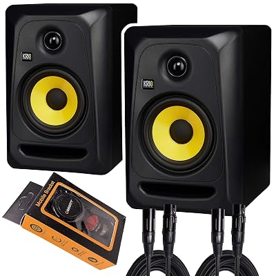 KRK Classic 5 Professional Bi-Amp 5" Powered Studio Monitor (2 Speakers) Pair + Pair of XLR Cable + Gravity Phone Holder