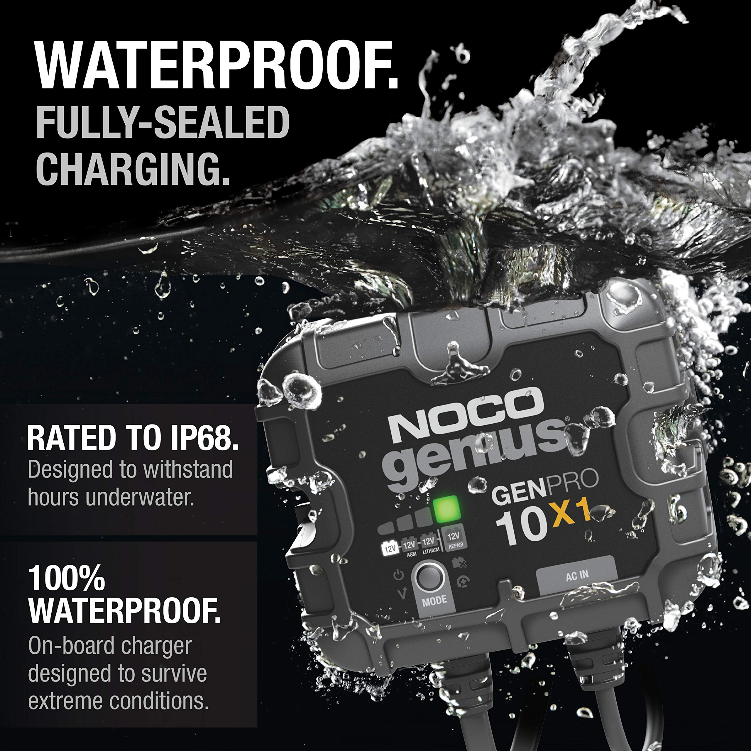 NOCO Genius GENPRO10X1: 1-Bank, 10A Onboard Battery Charger - 10A Per Bank, 12V Waterproof Marine Charger with Overcharge Protection & Temperature Compensation – for Lead-Acid & Lithium Batteries