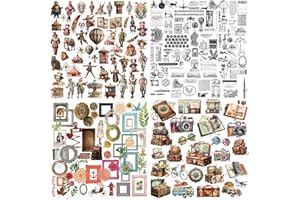 CATaireen Vintage Junk Journal Items Die Cut Cutout Translucent Paper Stickers Art Aesthetic Scrapbook Kit Clear Back Decal Travel Journaling Diary Stuff Collage Supplies (262pcs Lifestyle)