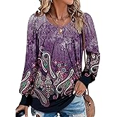 ONLYSHE Women Long Sleeve Shirts Ladies Floral Tops Fall Clothing