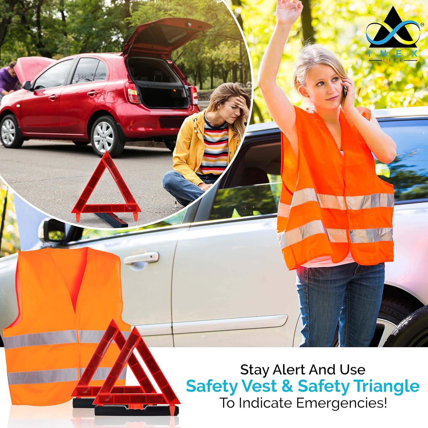 Roadside Emergency Car Kit – 112 Pieces Safety Assistance | First Aid Kit, Jumper Cables, Tow Strap Ropes, Reflective Safety Warning Triangle & Vest, Tools, Glass Breaker Hammer | Truck & Car (Black): Automotive