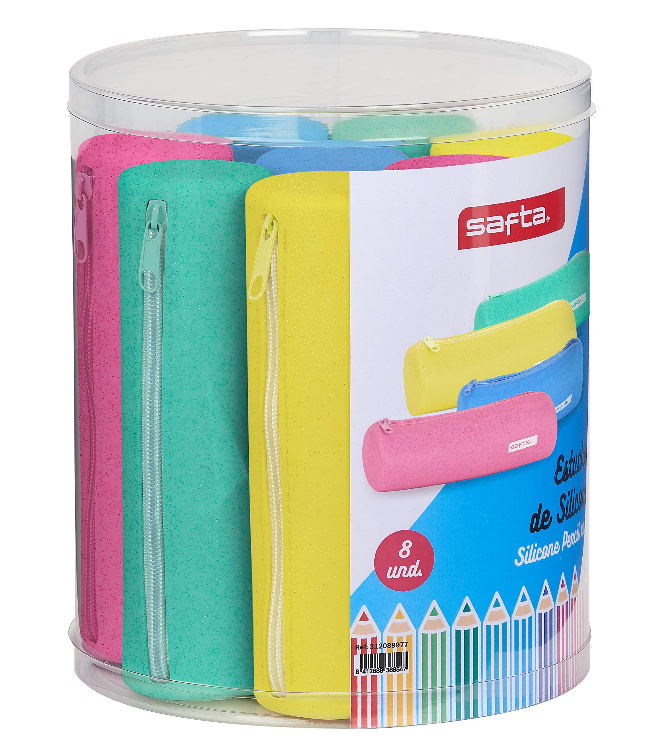 SAFTA Set of 8 Round Pencil Case Assortment, 195 x 230 mm, Blue, S (M977)