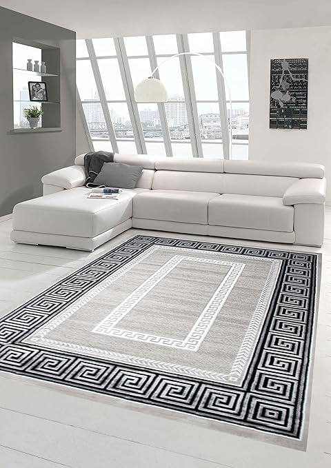 Traum Designer Rug Contemporary Rug Living Room Carpet With Ornament Border Grey Cream Black Size 160x230 Cm Amazon Co Uk Kitchen Home