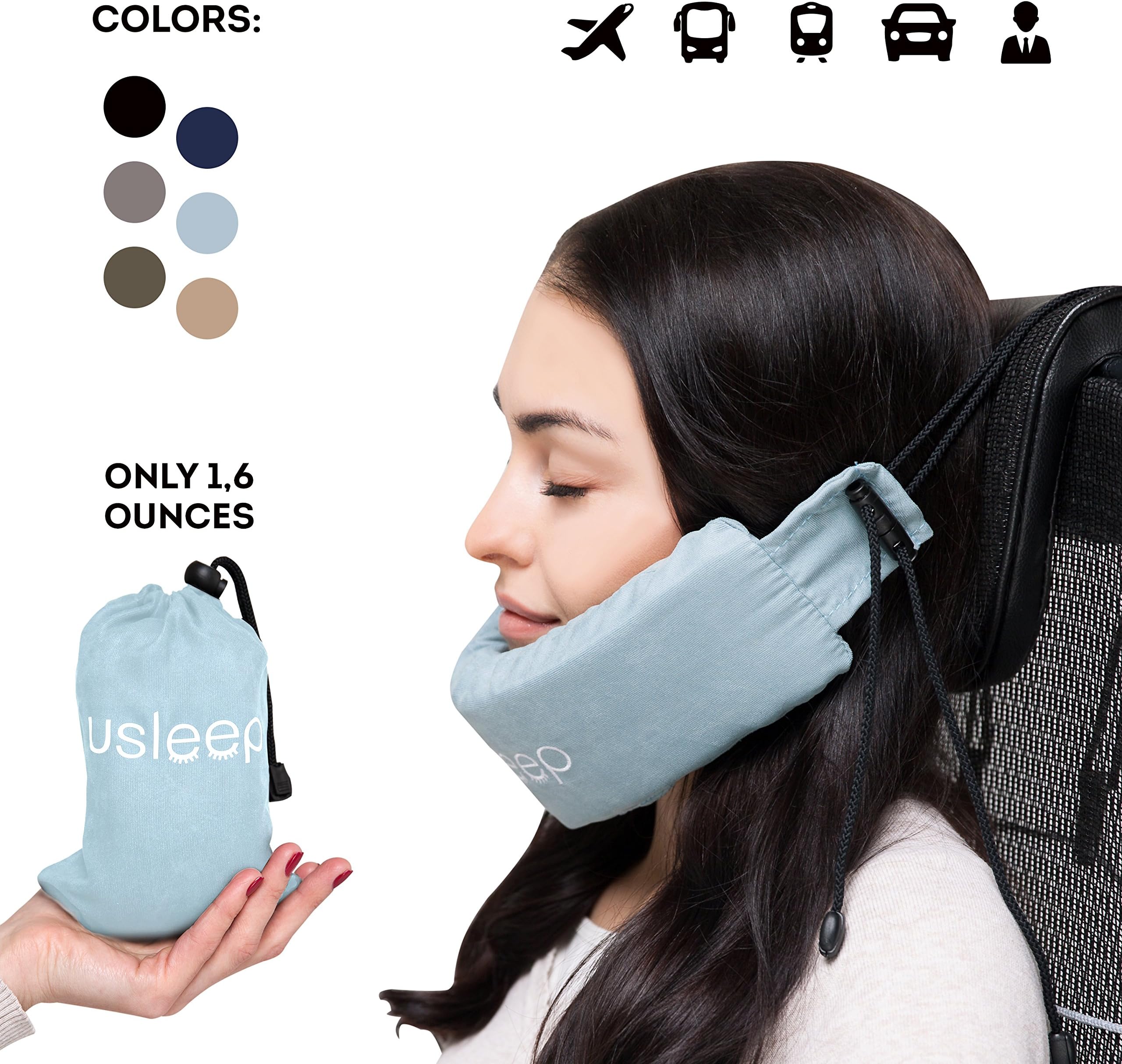 Usleep Travel Pillow - Trip is 50% more Comfortable Than any Other Classical Travel Pillow Due to Innovational Design and Premium Materials (Blue)