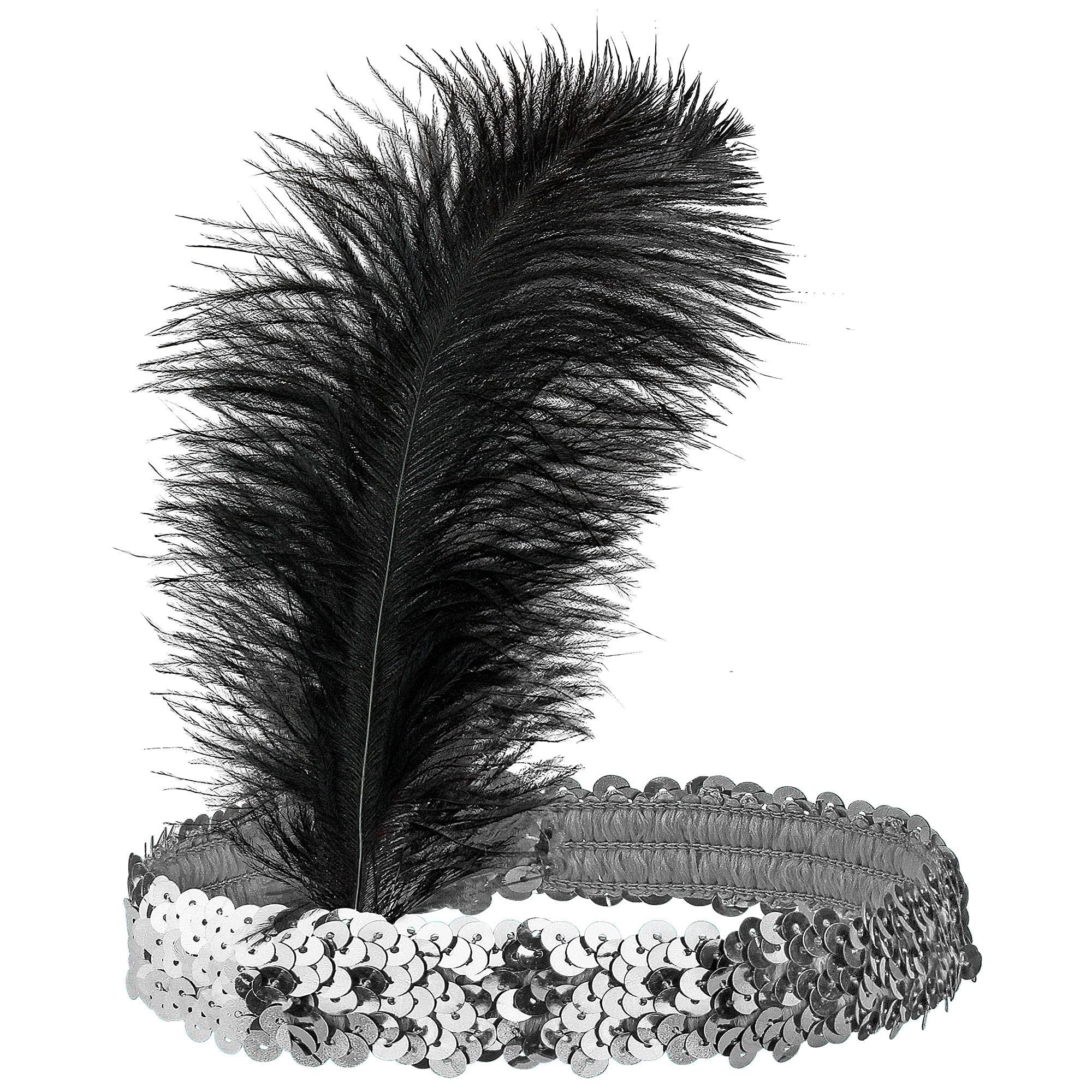 Widmann 01944 - Headband with Sequins and Feathers, Adult Woman, 1910s-20s-30s, Charleston, Burlesque, Carnival, Theme Parties, One Size, Silver Color