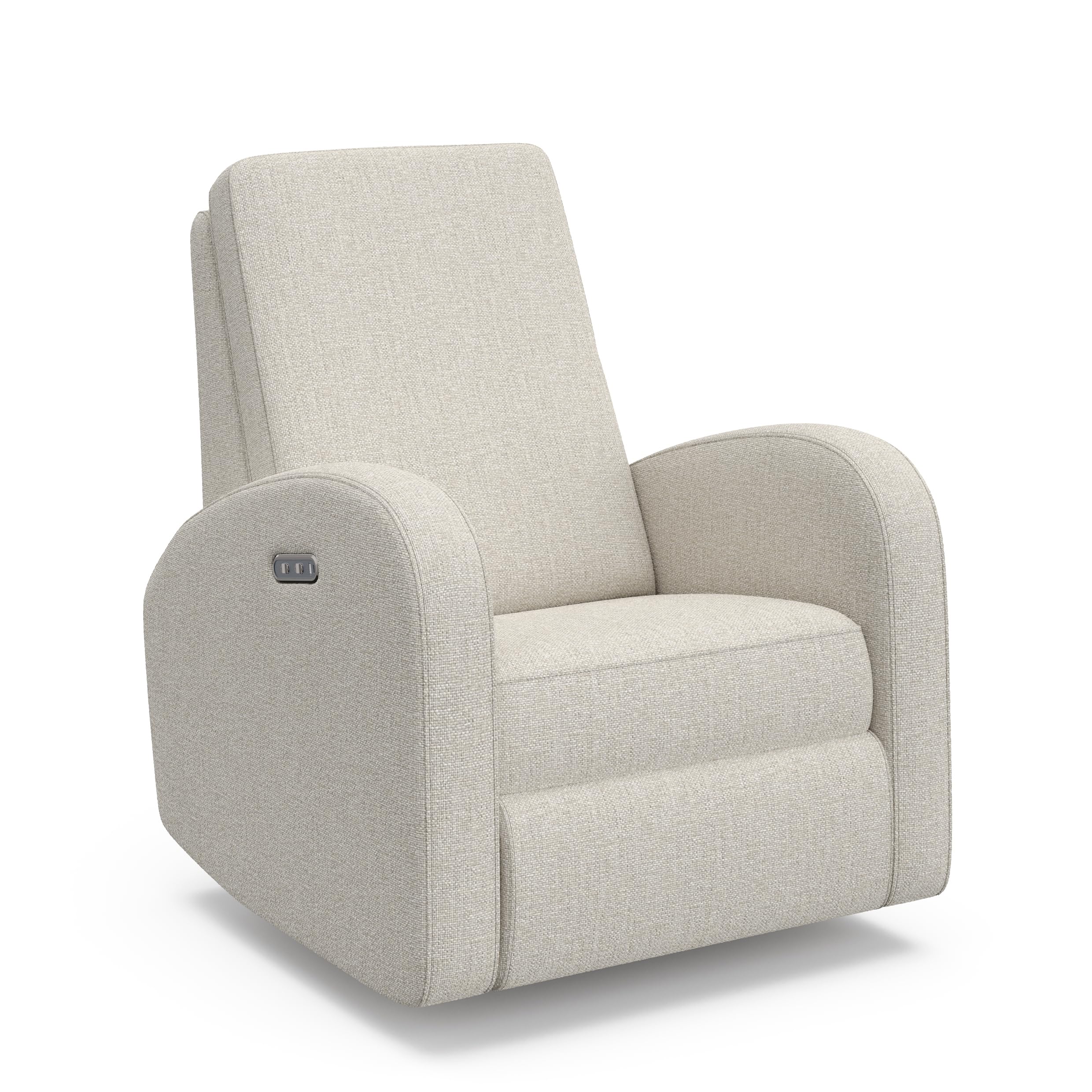 Photo 1 of Storkcraft Santa Monica Power Recliner Swivel Glider (Dune Basketweave) – Effortless Electronic Power Recline, USB-A & USB-C Charger