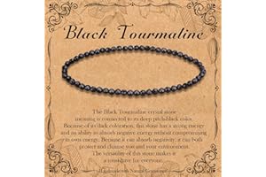 BONNY BOXX Natural Genuine Gemstone Faceted Round Beads Bracelets, 3mm Adjustable Stretchy Tiny Faceted Black Tourmaline Bracelet, Healing Crystal Reiki Chakra Dainty Jewelry Fashion Gifts