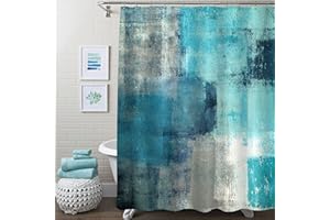 MitoVilla Teal Blue Shower Curtains for Modern Abstract Bathroom Decor, Turquoise Green Fabric Shower Curtain, Vintage Country Grunge Style & Paint Brush Graffiti Design, 72 x 72