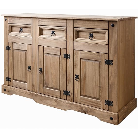 Möbel Anrichte Sideboard Kommode Stil 3 Türen 3 Schubladen gebeizt gewachst