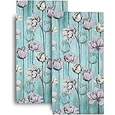 Bapcoku Flowers on Teal Wooden Bathroom Hand Towels for, Retro Floral Bath Hand Towels for Bathroom Decorative Set of 2 for Farmhouse Gym Kitchen Hotel Home Decorations